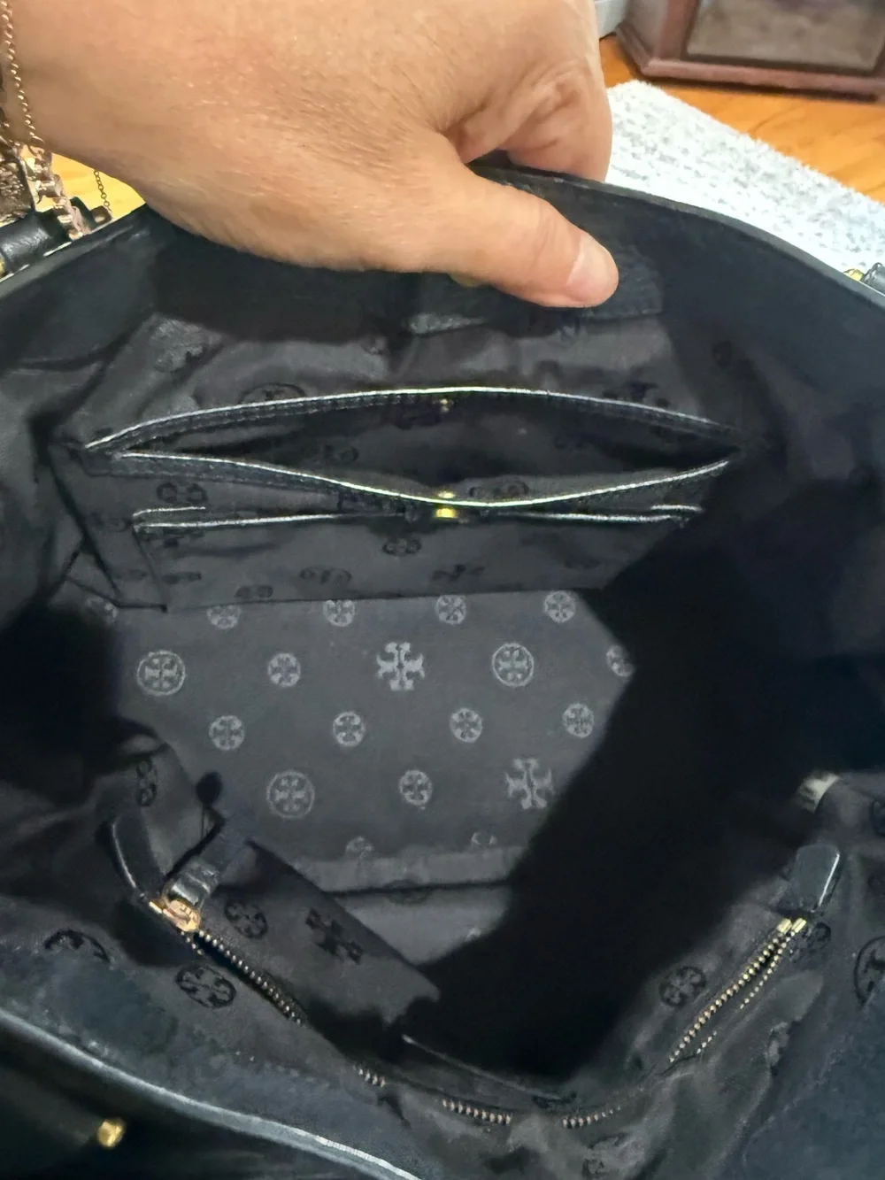Tory Burch Black Pebbled Leather Satchel with Gold Accents